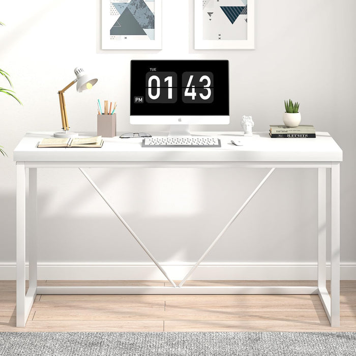 White Computer Desk, Modern Home Office Desk, Small Wood Study Writing Table Workstation for Bedroom Living Room, 47 Inch