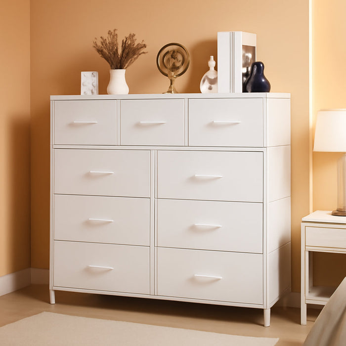 Nine Drawer Fabric Dresser With SteelFrame WalnutFinish