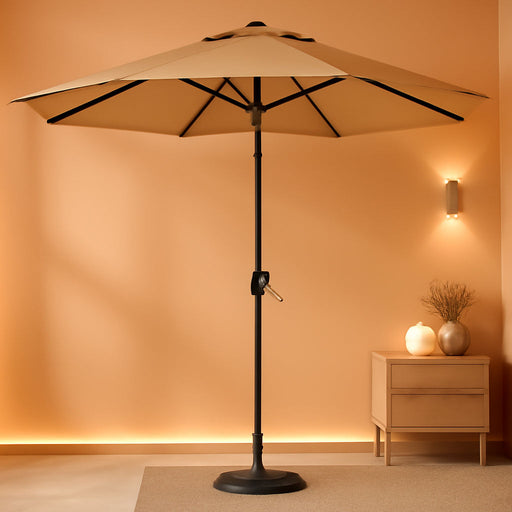 9FT Patio Umbrella 8 Sturdy Ribs Outdoor Table Umbrella, Tan