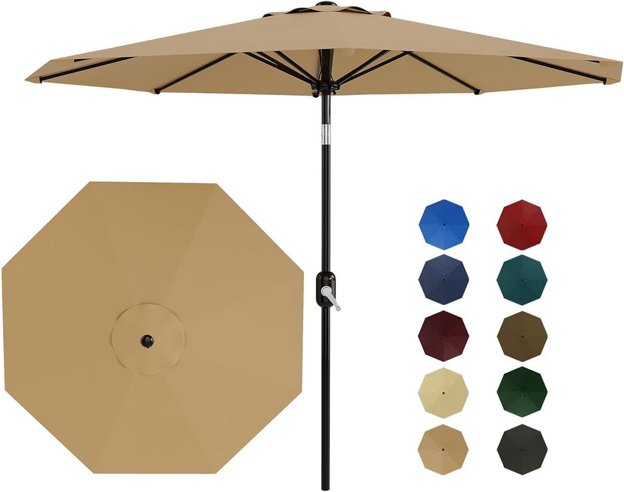 9FT Patio Umbrella 8 Sturdy Ribs Outdoor Table Umbrella, Tan