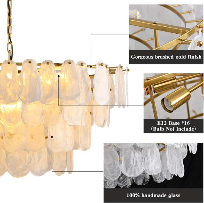 Modern Large Crystal Glass Chandelier, 39.76" Gold Luxury Hanging Pendant Light Fixture,16-Light round Cloud Ceiling Chandeliers Lighting for Dining Room Living Room Bedroom Foyer Stairway, E12