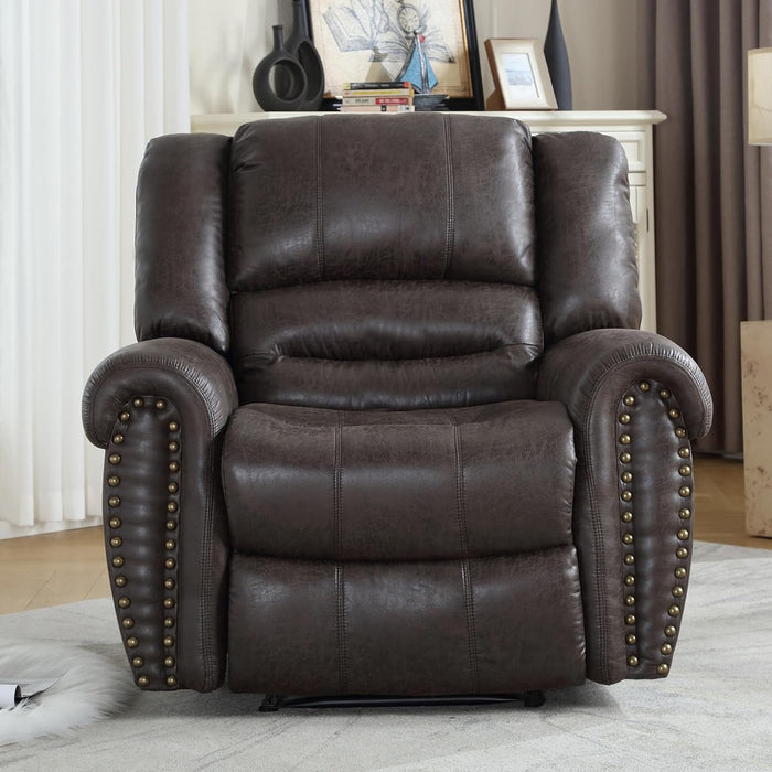 Leather Recliner Chair, Classic and Traditional Manual Recliner Chair with Comfortable Arms and Back Single Sofa for Living Room, Dark Grey