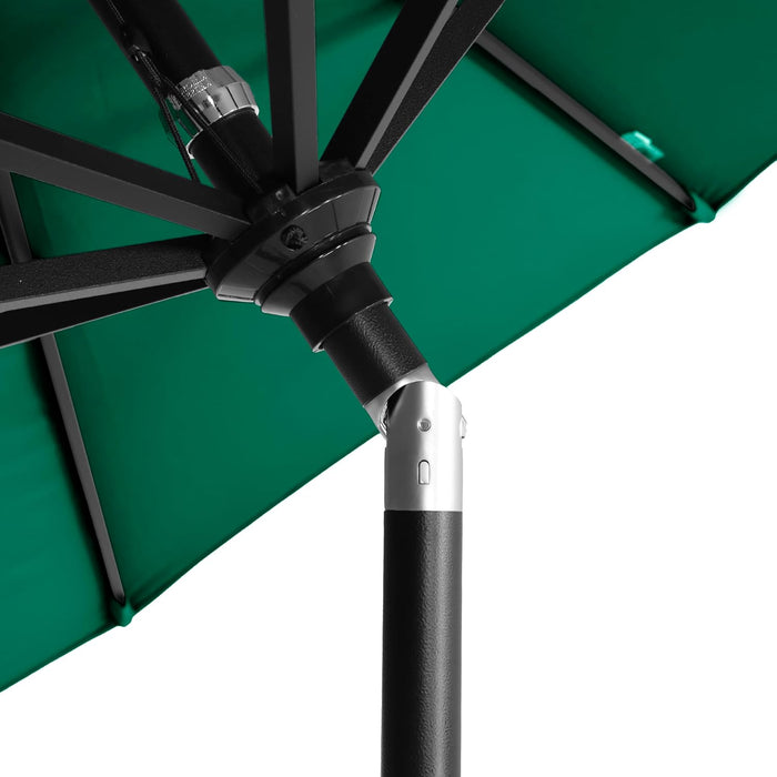 12-Year-Non-Fading, 9Ft Premium Sunbrella Patio Umbrella, Hand-Crank, Button-Tilt, Black Frame, Forest Green Fabric