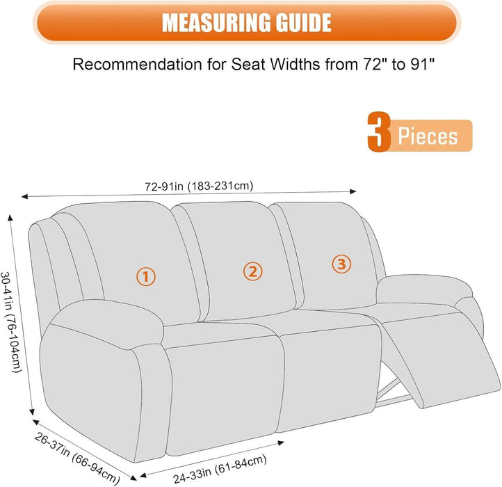 Recliner Cover, 3-Pieces Stretch Reclining Couch Covers with Pockets Reclining Sofa Slipcovers 3 Seater Soft Washable Furniture Protector for Dogs Cats(Dark Gray)
