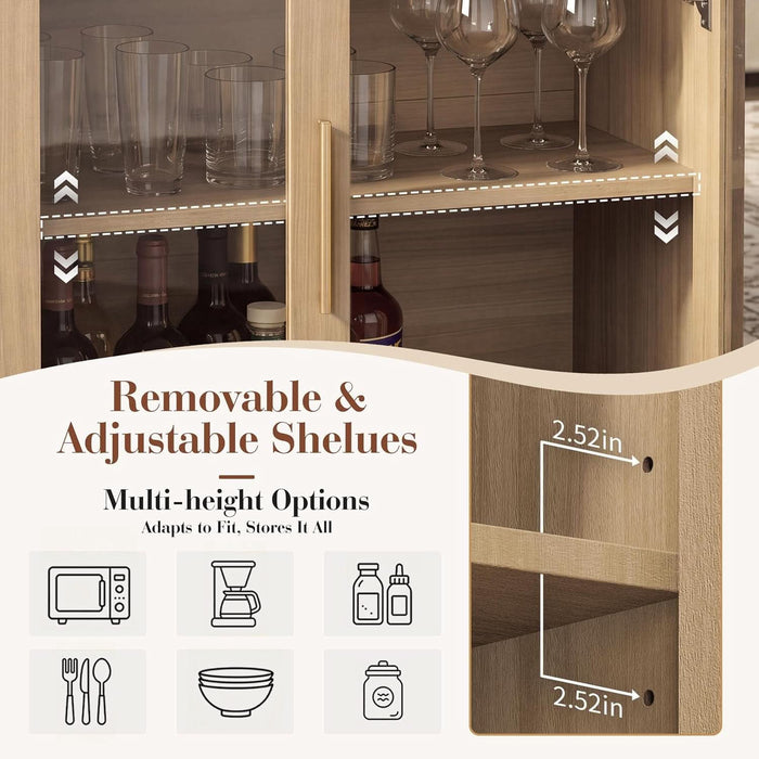 60" Modern Buffet Cabinet with Storage, Curved 4-Door Sideboard