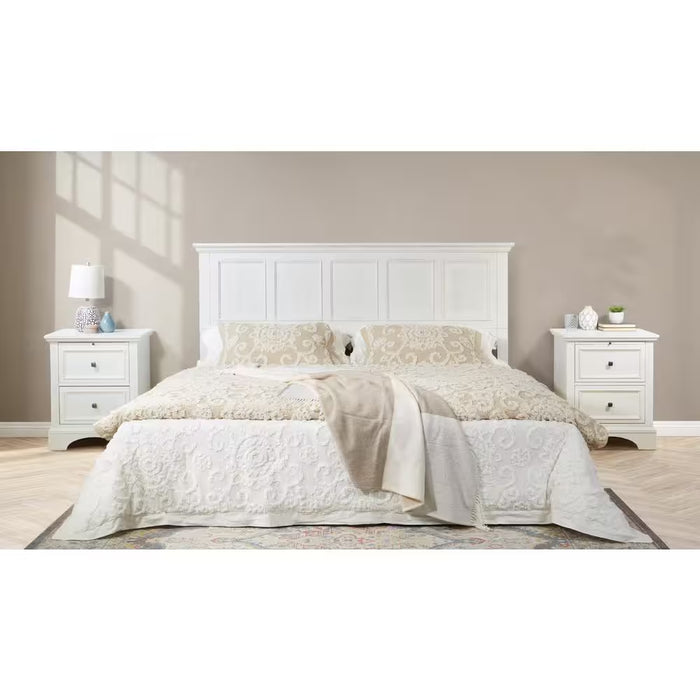 Farmhouse Basics 4-Piece Rustic White Wood King Bedroom Set (King Bed, 2 Nightstands and 1 Dresser)