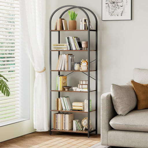 Six Tier Rustic Brown Bookshelf With IndustrialGradeFrame