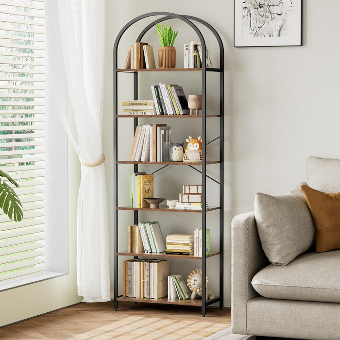Six Tier Rustic Brown Bookshelf With IndustrialGradeFrame