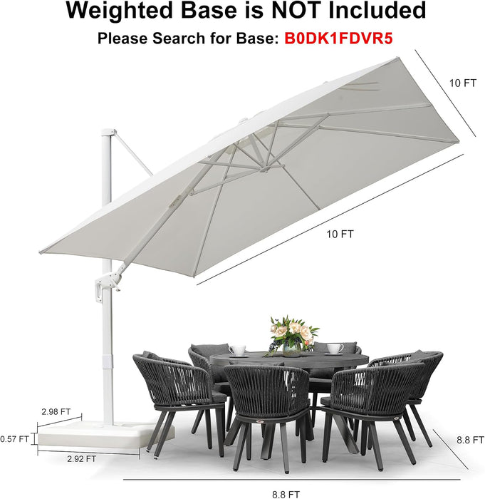 Cantilever Patio Umbrella 10' X 10' White Aluminum Frame, White