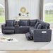 Oversized Modular Sectional Sofa with 2 Power Reclining, Electric Recliner Couch with Storage Console and Adjustable Headrest, Plush Corduroy Fluffy 5 Seat Corner Sofa for Living Room-Blue Grey
