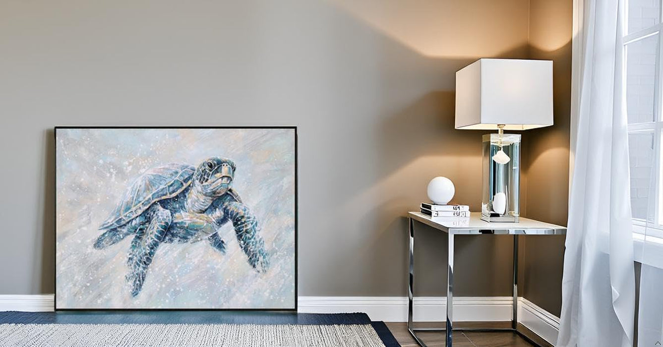 Coastal Sea Turtle Hand Painted Textured Canvas Wall Art