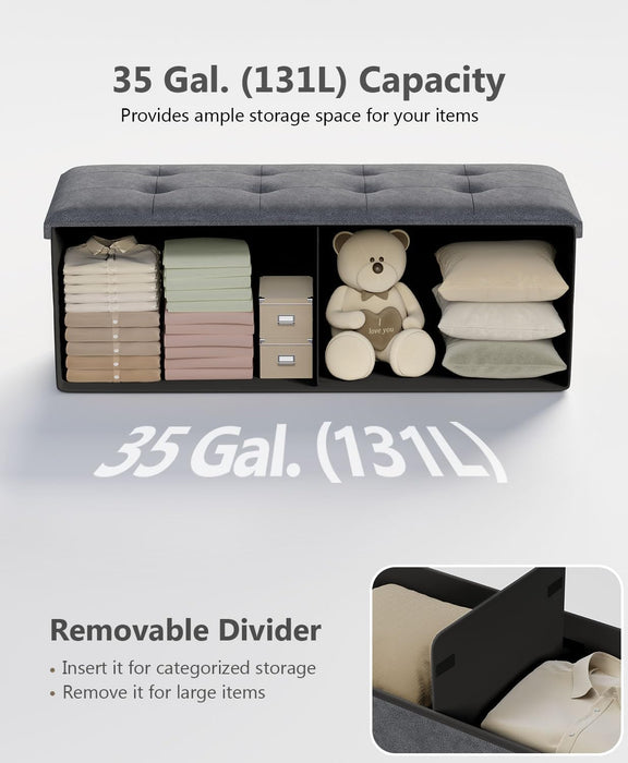 Folding Storage Ottoman Bench, Multi-Functional Ottoman Foot Rest, End of Bed Bench, Storage Chest for Living Room, Bedroom, Hallway, Entryway, Holds up to 600 Lbs (Dark Gray, 43 Inches)