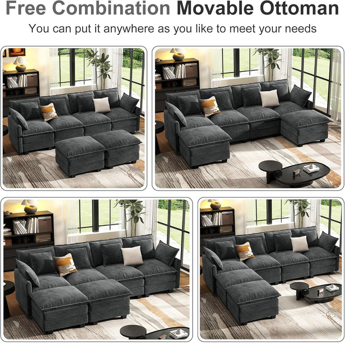 107Inch Cloud UShaped Sofa Grey Removable PillowCovers