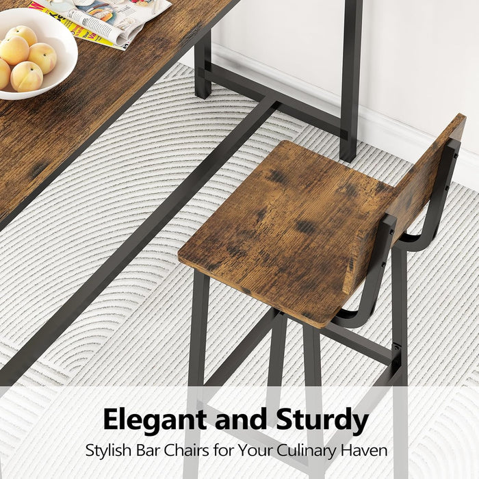 Set of 2 Bar Stools, Tall Bar Stools with Backrest and Footrest, Tall Bar Chairs, Industrial Style Counter Height Bar Stools for Dining Room, Kitchen, Bar Rustic Brown