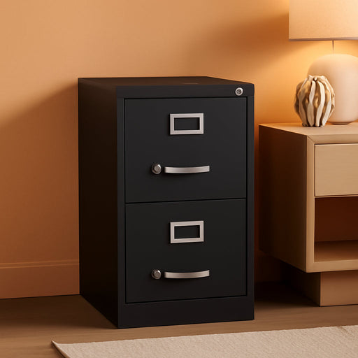 2 Drawers 28.38" Vertical Black Metal Filing Cabinet Lockable Pre-Assembled Stationary Letter Size for Home, Office