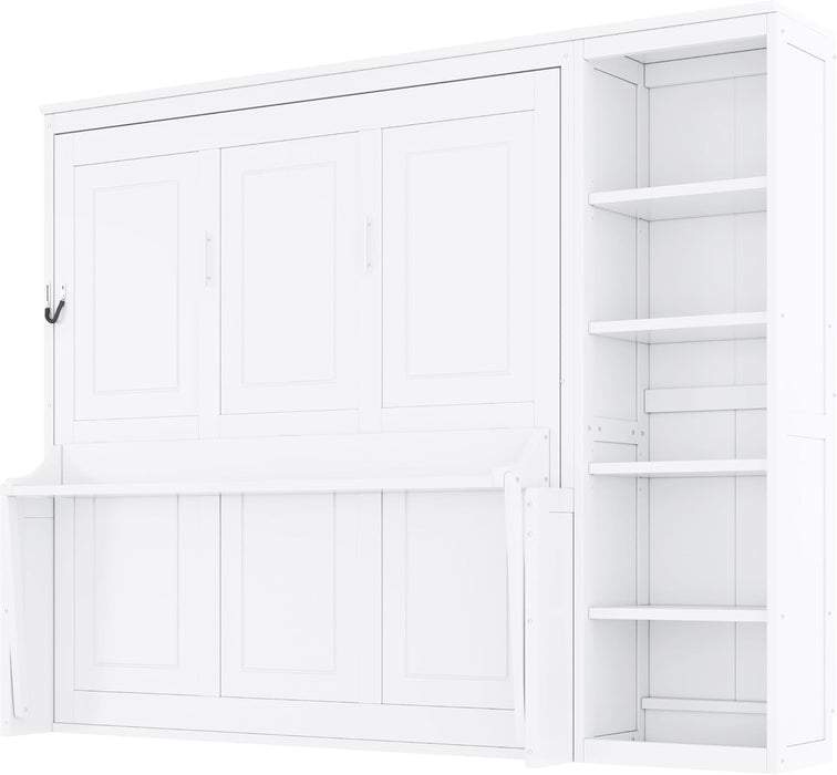 Queen Murphy Desk Bed White With IntegratedShelving