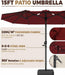 15FT Large Patio Umbrella with Base Included, Outdoor Deck Standing Umbrella with Crank Handle, Double-Side Rectangular Pool Umbrella for Outside, Market, Patio, Burgundy