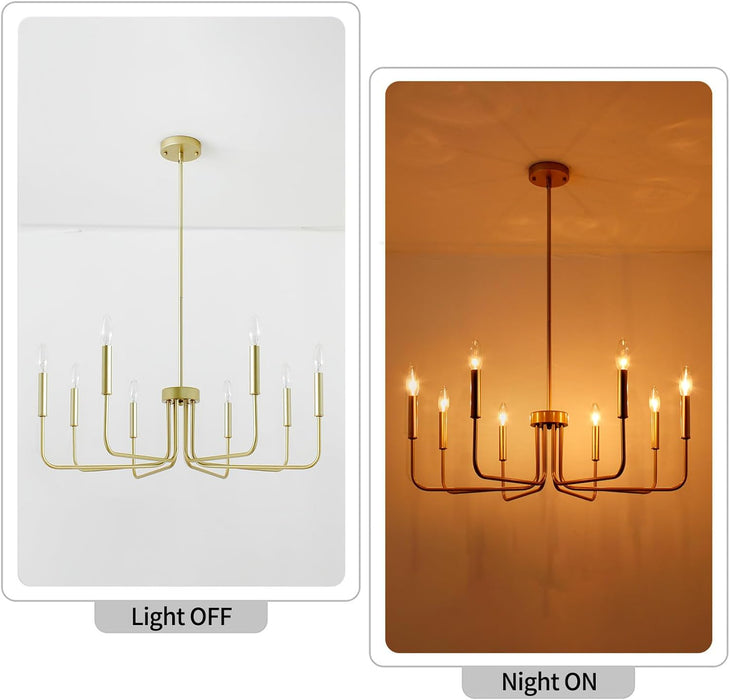 Gold Chandelier, 8-Light Farmhouse Chandeliers for Dining Room, Gold Candle Chandelier Light Fixtures for Kitchen, Living Room, Foyer, Entryway
