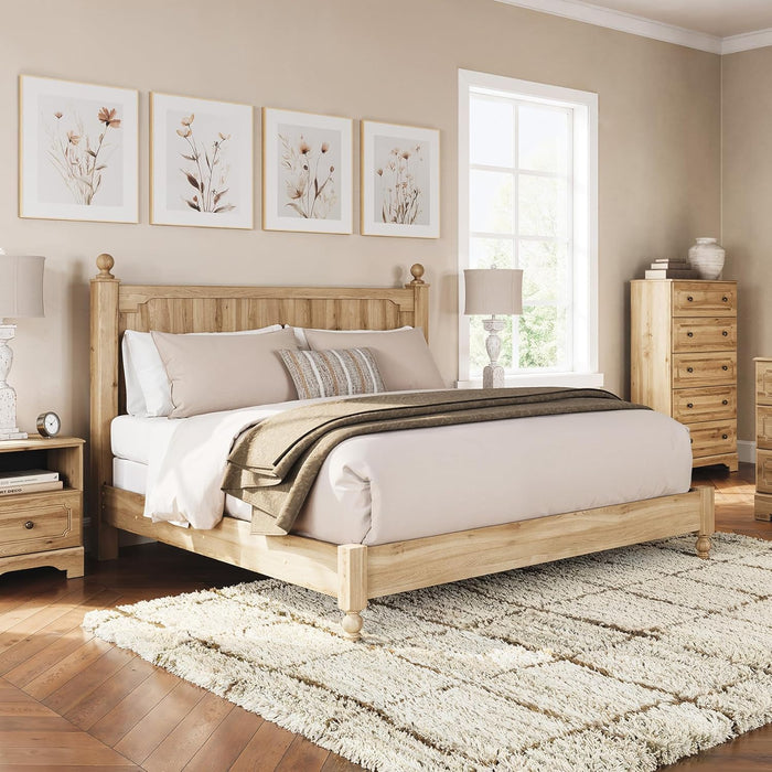 Signature Design by Ashley Galletyn Country Rustic Panel Bed, Foundation or Box Spring Needed, King, Light Brown
