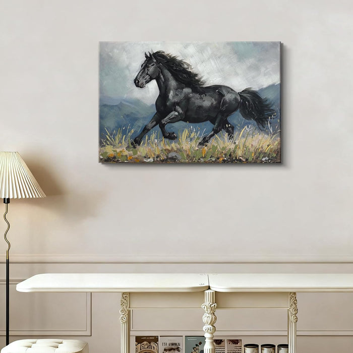 Dynamic Horse Canvas Wall Art,Galloping Horses with Hand-Painted Detail Highlights Modern Painting for Living Room,Ready to Hang