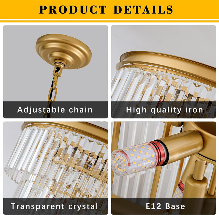 Gold Crystal Chandelier 22.9in Ceiling Pendant Light