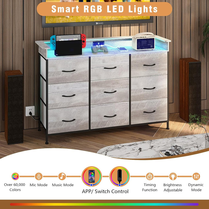 Nine Drawer Dresser With Charging Station Lighting