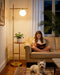 66IN Gold Dimmable Floor Lamps with Storage Table, Modern Standing Tall Lamp with Milky White Globe Lampshade, Cross-Shaped Lamp Head and U-Pole Base Style for Living Room/Bedroom/Office