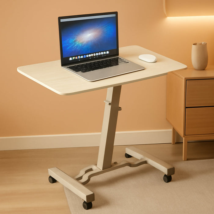 Height Adjustable Mobile Laptop Stand Desk Rolling Cart, Height Adjustable from 28'' to 33'', Maple