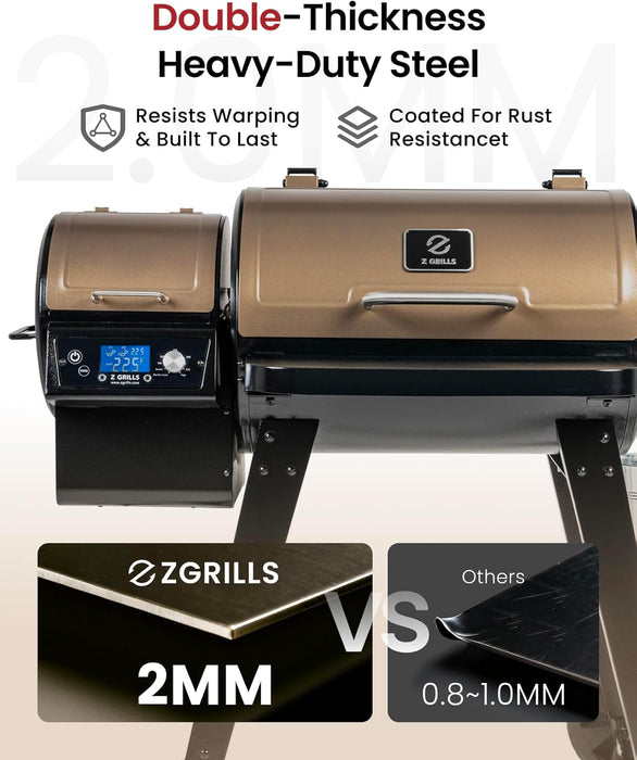 ZPG-450A2 Wood Pellet Grill & Smoker, PID V3.0 Controller, 459 Sq in Cook Area, Foldable Shelf, Meat Probe, Rain Cover, 8 in 1 BBQ Grill Outdoor Auto Temperature Control, Bronze