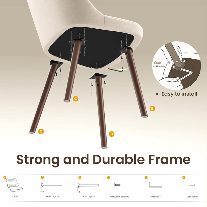 Upholstered Dining Chairs Set of 4, Modern Fabric Kitchen Chairs with Back, Wood Legs for Kitchen Dining Room Restaurant, Beige