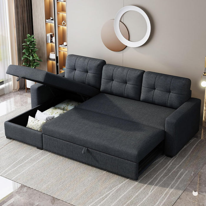 Storage Sectional Sofa Bed Dark Grey, L-Shaped, 81.5"