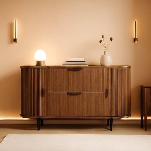 39.4Inch 2Drawer Filing Cabinet Fluted Brown Finish