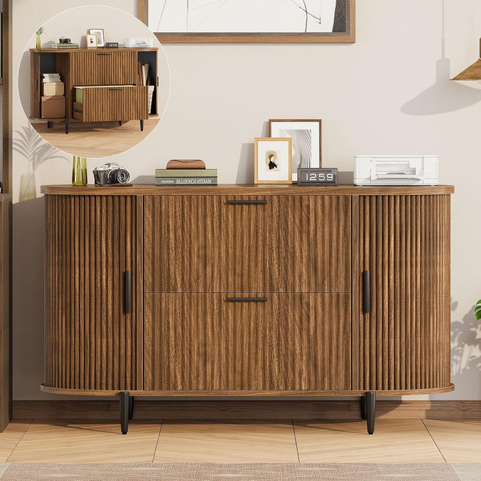 39.4Inch 2Drawer Filing Cabinet Fluted Brown Finish