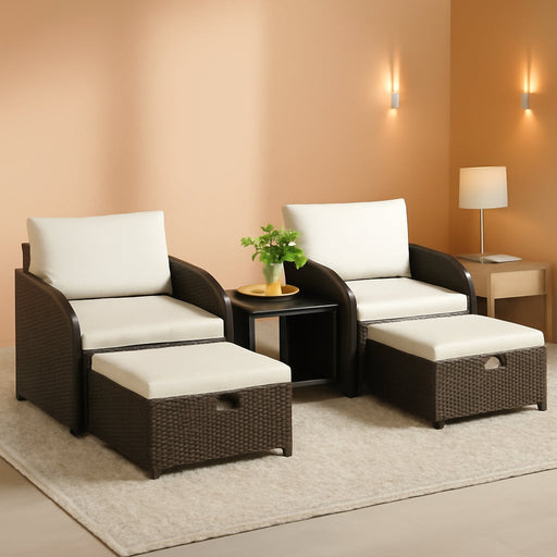 5-Piece Outdoor Patio Conversation Set with Hidden Ottomans