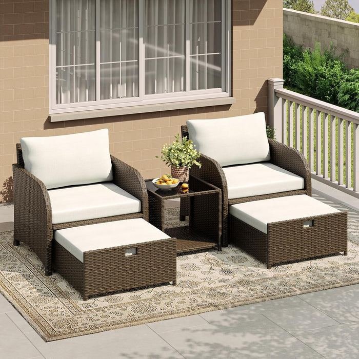 5-Piece Outdoor Patio Conversation Set with Hidden Ottomans