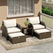5-Piece Outdoor Patio Conversation Set with Hidden Ottomans