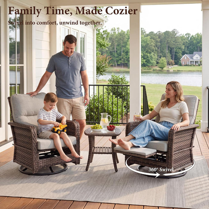 3 Piece Patio Furniture Set, Swivel Rocking Recliner Chairs with Footrests