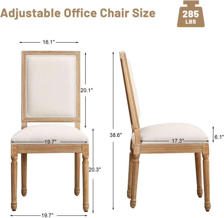French Country Dining Chairs Set of 2, Upholstered Dining Room Chairs with Back Farmhouse Kitchen Chairs for Living Room, Kitchen, Restaurant (Beige-Square)