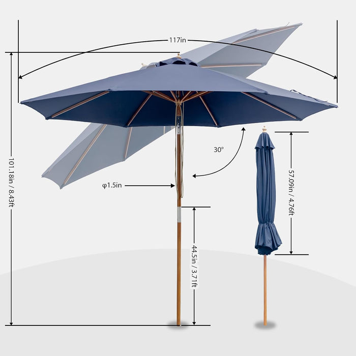 9FT/10FT Bamboo Patio Umbrella, UPF50+ Outdoor Table Umbrella
