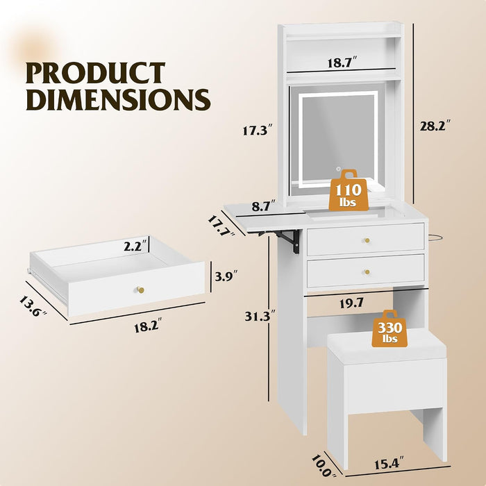Small White Vanity Desk With Lighted Mirror Integrated