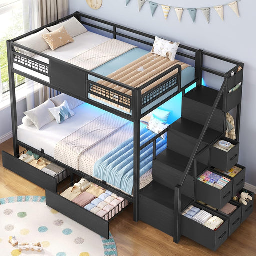 Metal Twin Sturdy Bunk Bed With IntegratedStorageDrawers