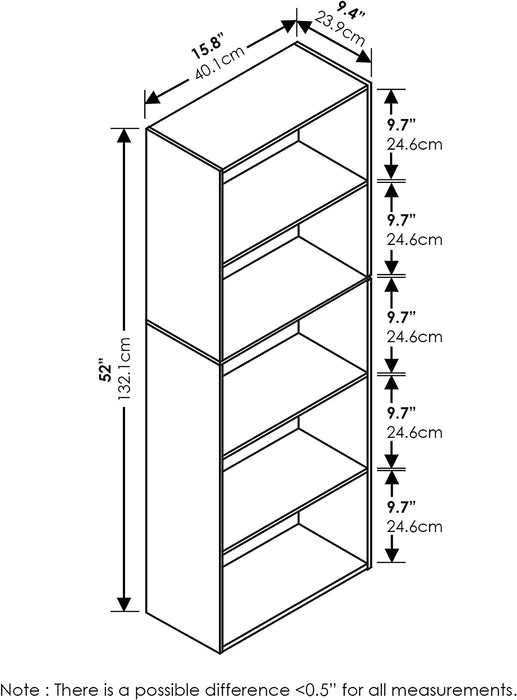 Luder Bookcase / Book / Storage , 5-Tier, White