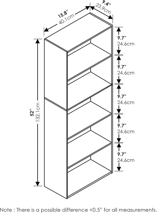 5-Tier Solid Wood Bookcase Open-Design Shelves Blackwood