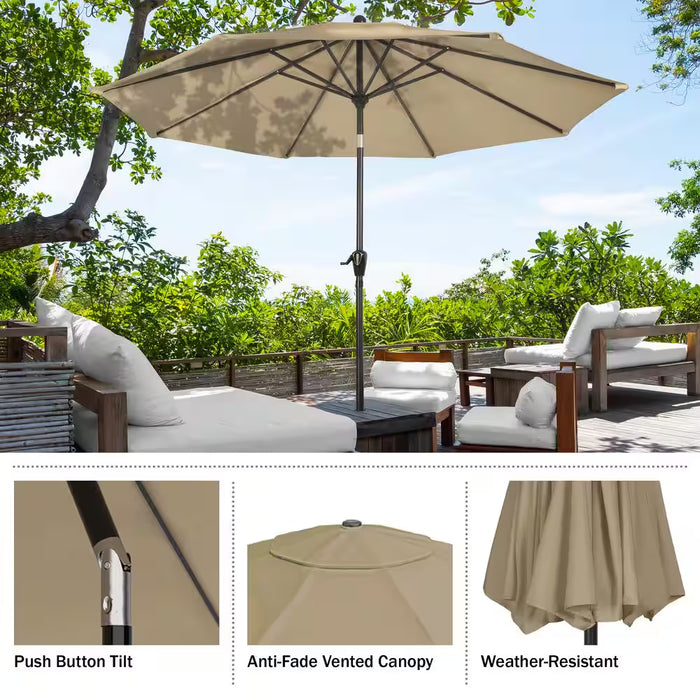 10 Ft. Aluminum Outdoor Market Patio Umbrella with Auto Tilt, Easy Crank Lift in Sand