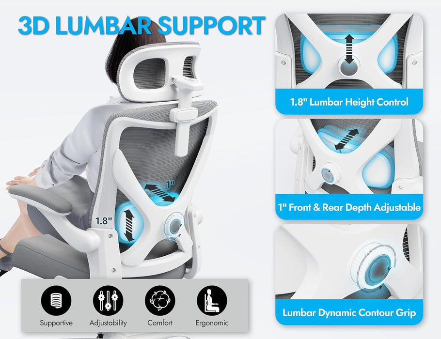 Ergonomic Office Chair: Mesh Desk Chair Comfy with Headrest& Lumbar Support