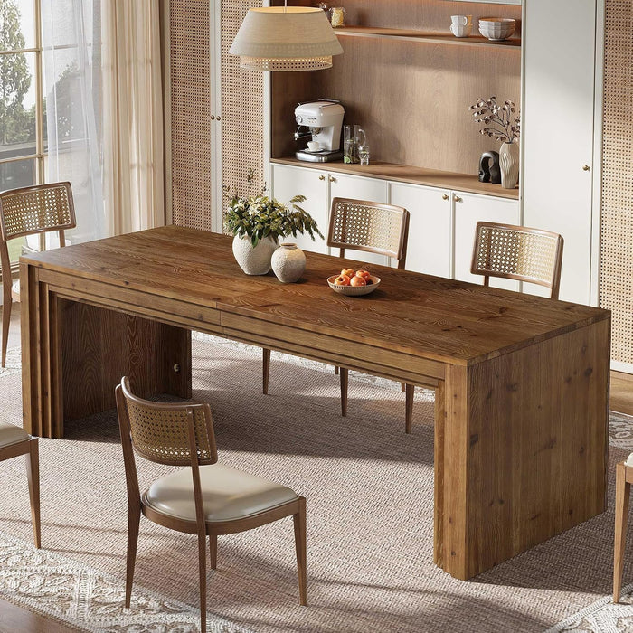 Solid Wood Dining Table for 6/8/10 79-Inch Long Kitchen Table, Farmhouse Rectangular Dining Room Table for Kitchen, Living Room, Home Office, Walnut Brown