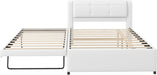 Full Size Upholstery Platform Bed with Trundle,Trundle Can Be Flat or Erected, Modern Bed Frame with Linen Headboard for Kids, Adults, No Box Spring Needed, Beige