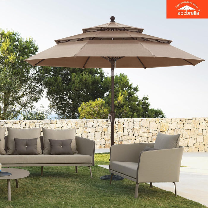 OLEFIN® 5-Year No Fading 9FT 3 Tiers Patio Umbrella, Outdoor Table Umbrella with 8 Sturdy Ribs for Deck, Backyard, Garden, Yard (Khaki)