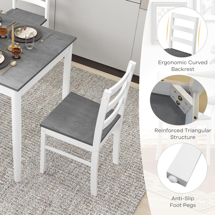 5 Piece Dining Table Set for 4, Farmhouse Solid Wood Kitchen Table Chairs Set of 4, Mid-Century Modern Dinette Set W/Rubber Wood Legs, Dining Room Table and 4 Chairs for Kitchen