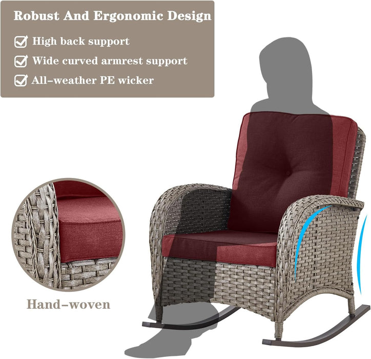 5 Piece Patio Rocking Chairs Furniture Set - Outdoor Wicker Furniture with Ottomans and Side Table, Rattan Conversation Bistro Set for Porch Balcony Backyard